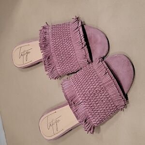Latigo Mauve/Dusty Rose “Sofie Fringed Slide” Sandal, Anthropologie, EUC, Size 6